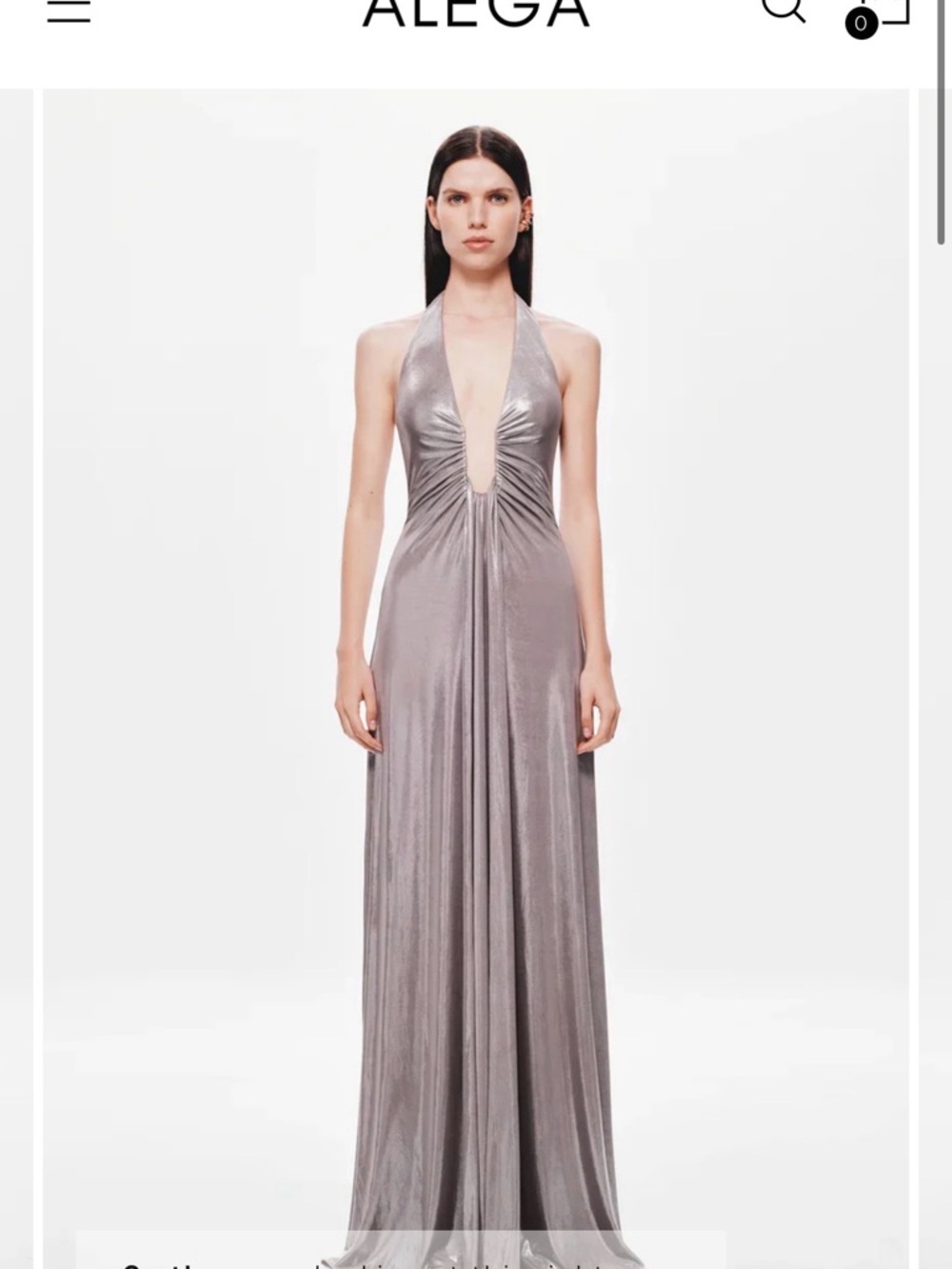 Alega Backless Metallic Silver Halter Maxi Dress